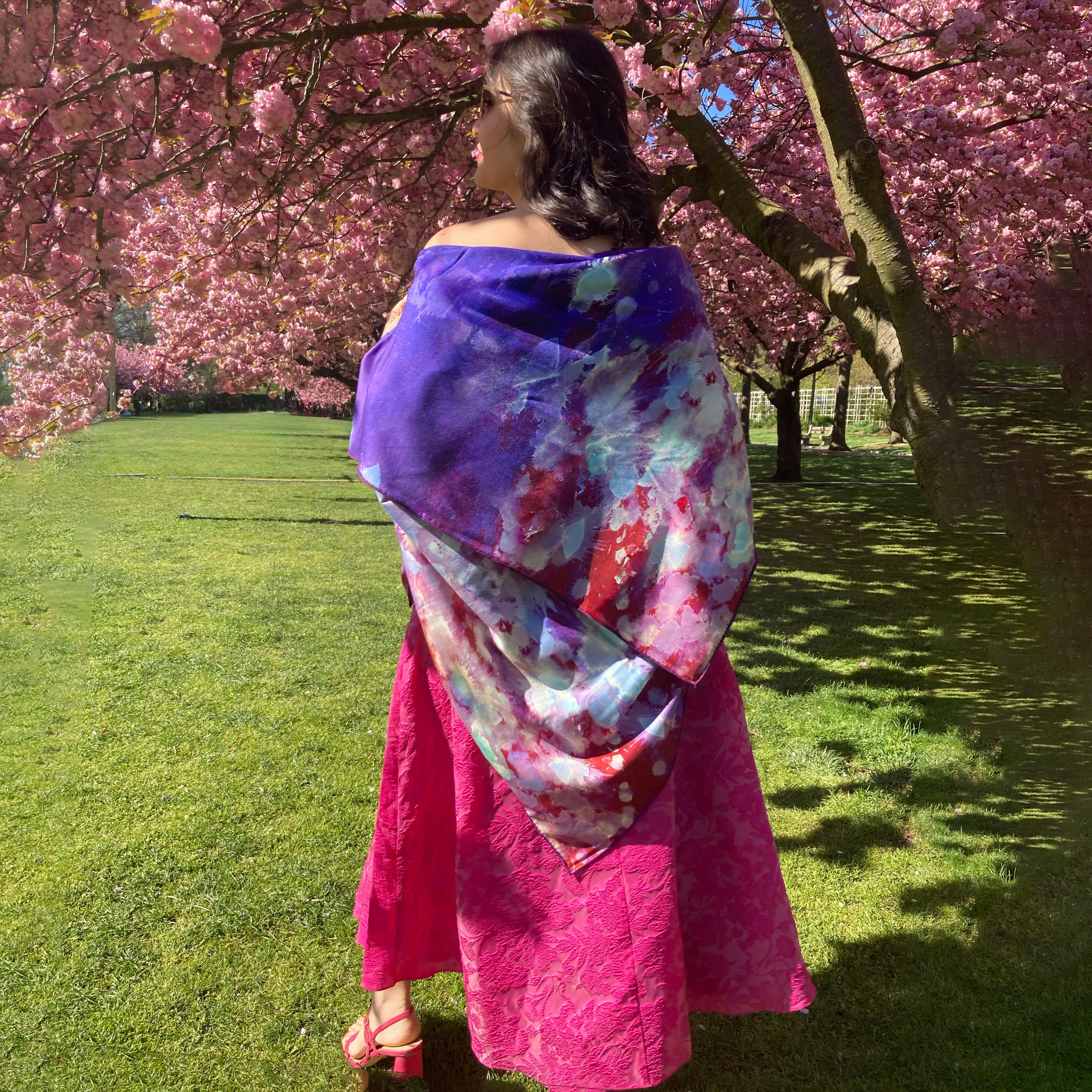 Oversized Purple Rain Silk/Wool Scarf - Silk/Wool Blend, 53x53"