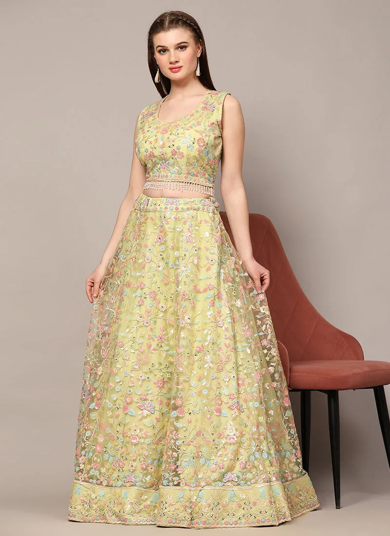 Pastel Yellow Multi Embroidery Wedding Lehenga Choli With Dupatta
