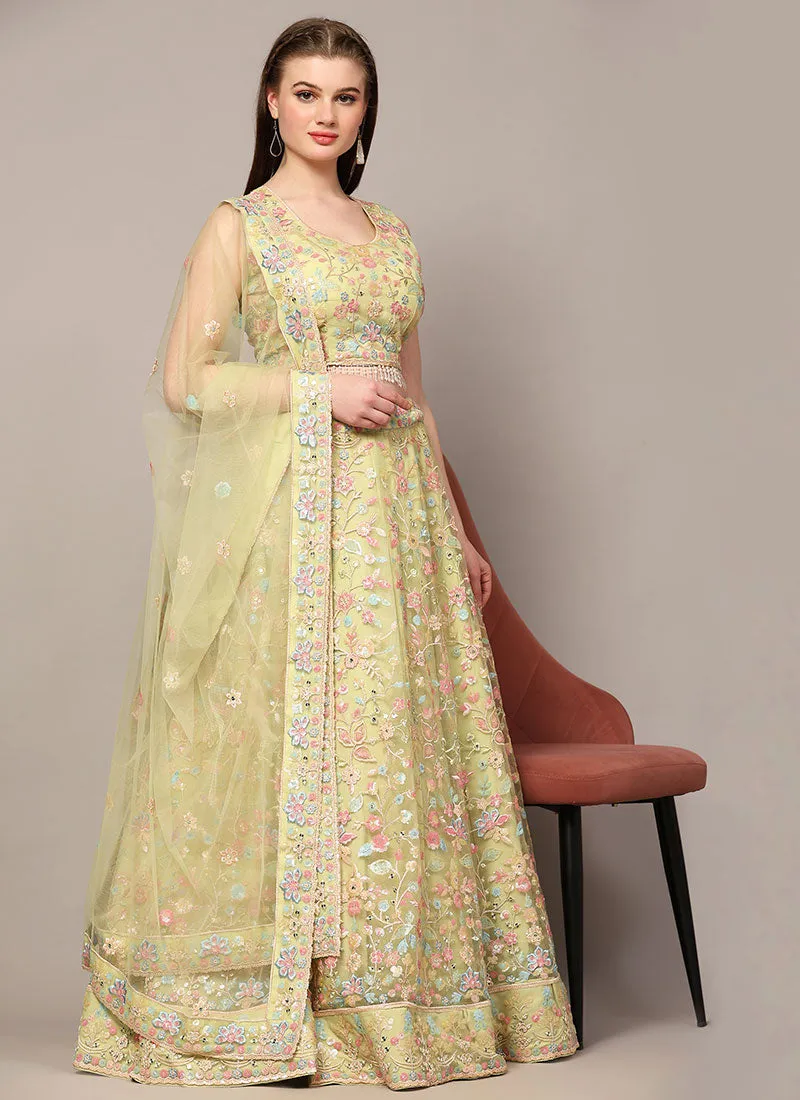 Pastel Yellow Multi Embroidery Wedding Lehenga Choli With Dupatta
