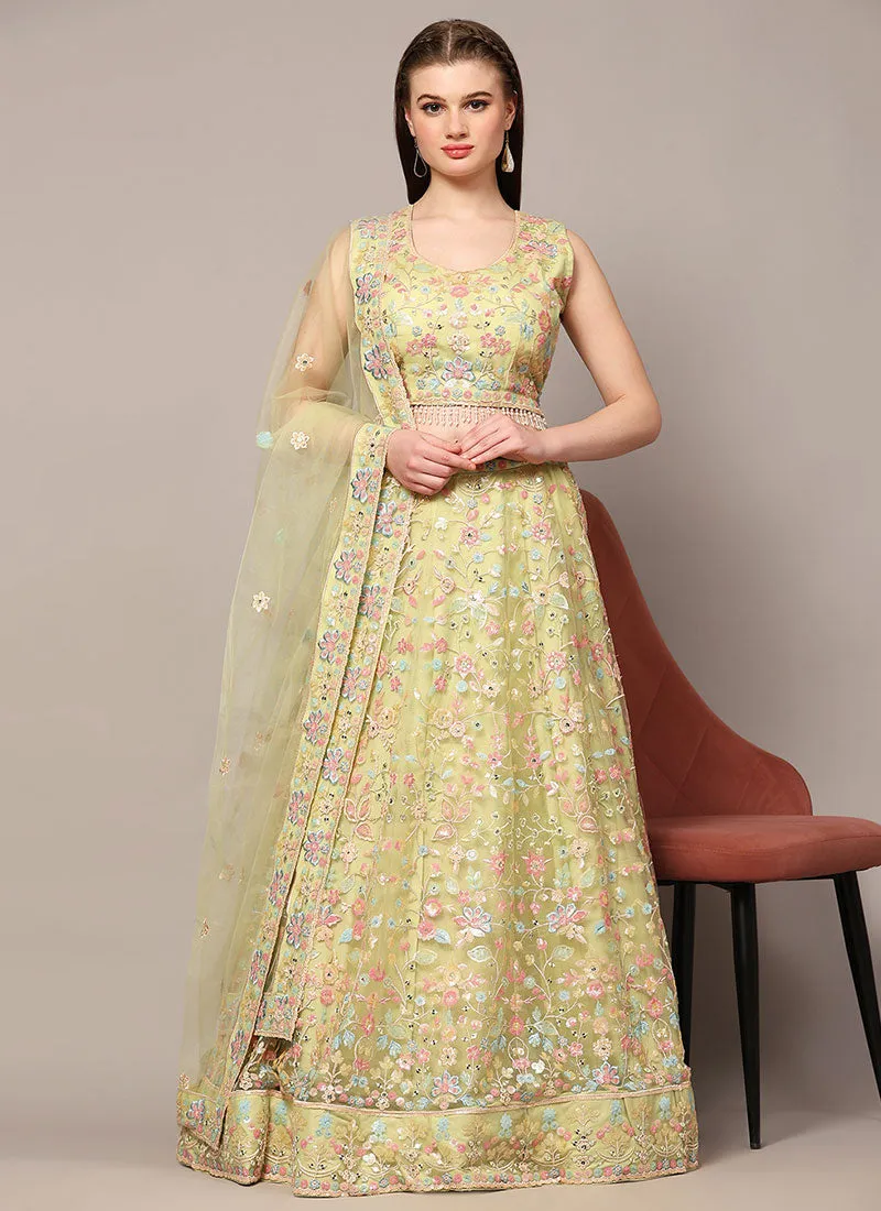 Pastel Yellow Multi Embroidery Wedding Lehenga Choli With Dupatta