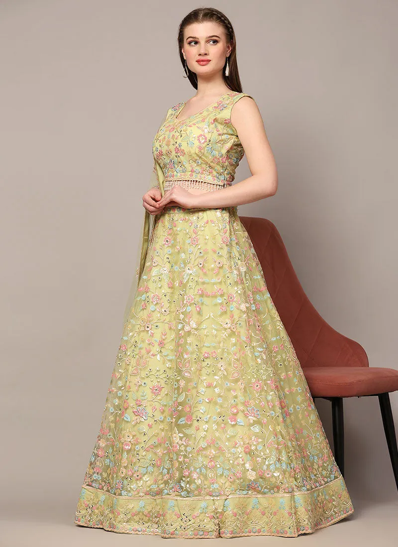 Pastel Yellow Multi Embroidery Wedding Lehenga Choli With Dupatta