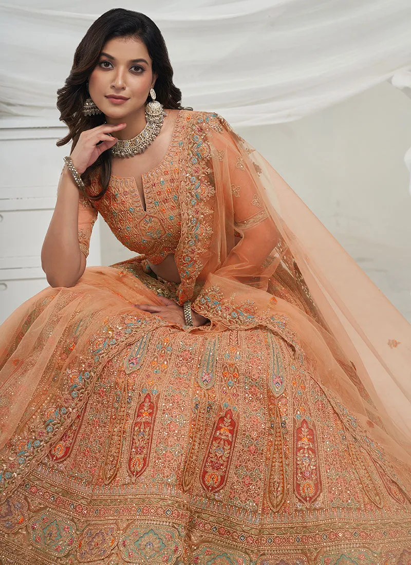 Peach Multi Embroidery Wedding Lehenga Choli