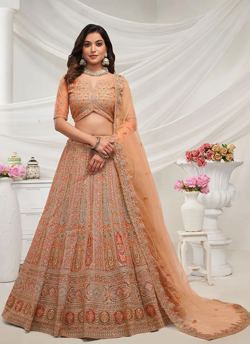 Peach Multi Embroidery Wedding Lehenga Choli