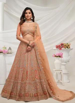 Peach Multi Embroidery Wedding Lehenga Choli