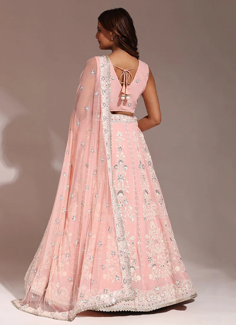 Peach Sequence And Thread Embroidery Wedding Lehenga Choli