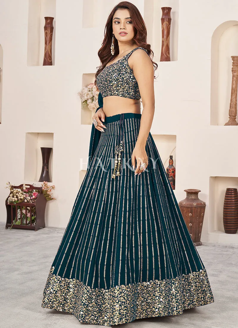 Peacock Green Sequence Embroidery Traditional Lehenga Choli