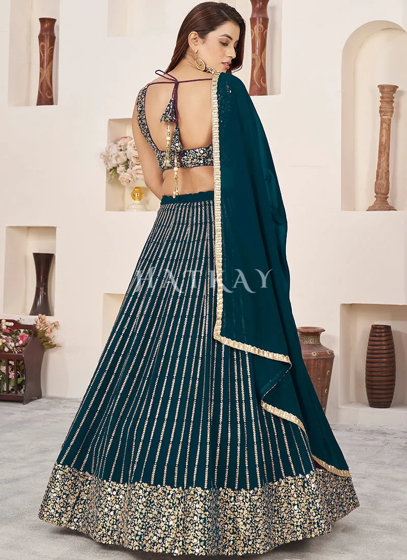 Peacock Green Sequence Embroidery Traditional Lehenga Choli