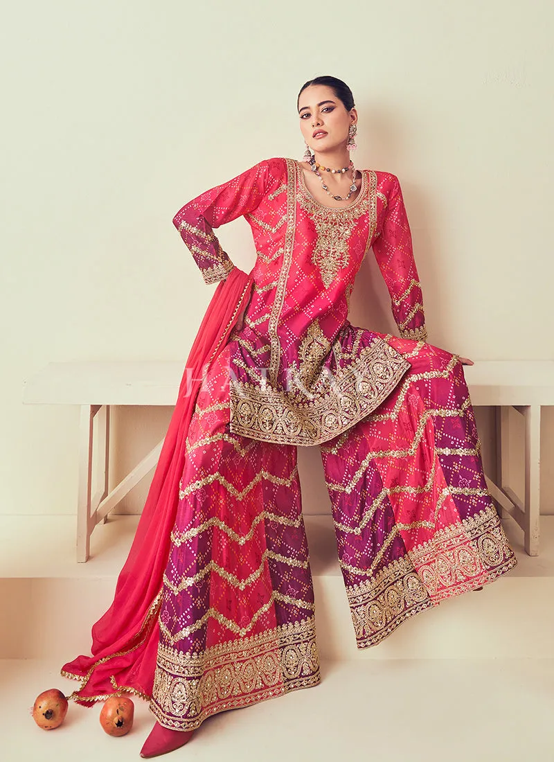 Pink And Purple Sharara Style Suit
