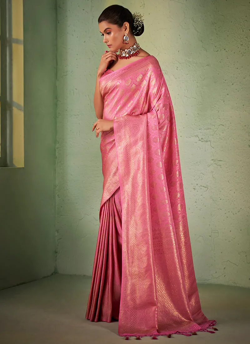 Pink Brocade Detailed Kanjivaram Silk Saree
