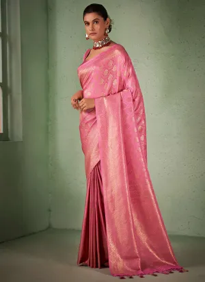 Pink Brocade Detailed Kanjivaram Silk Saree