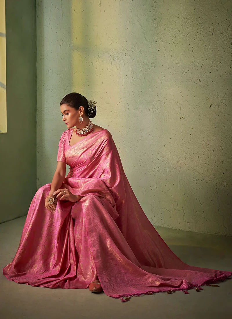 Pink Brocade Detailed Kanjivaram Silk Saree
