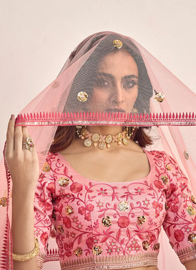 Pink Embroidery Festive Lehenga Choli