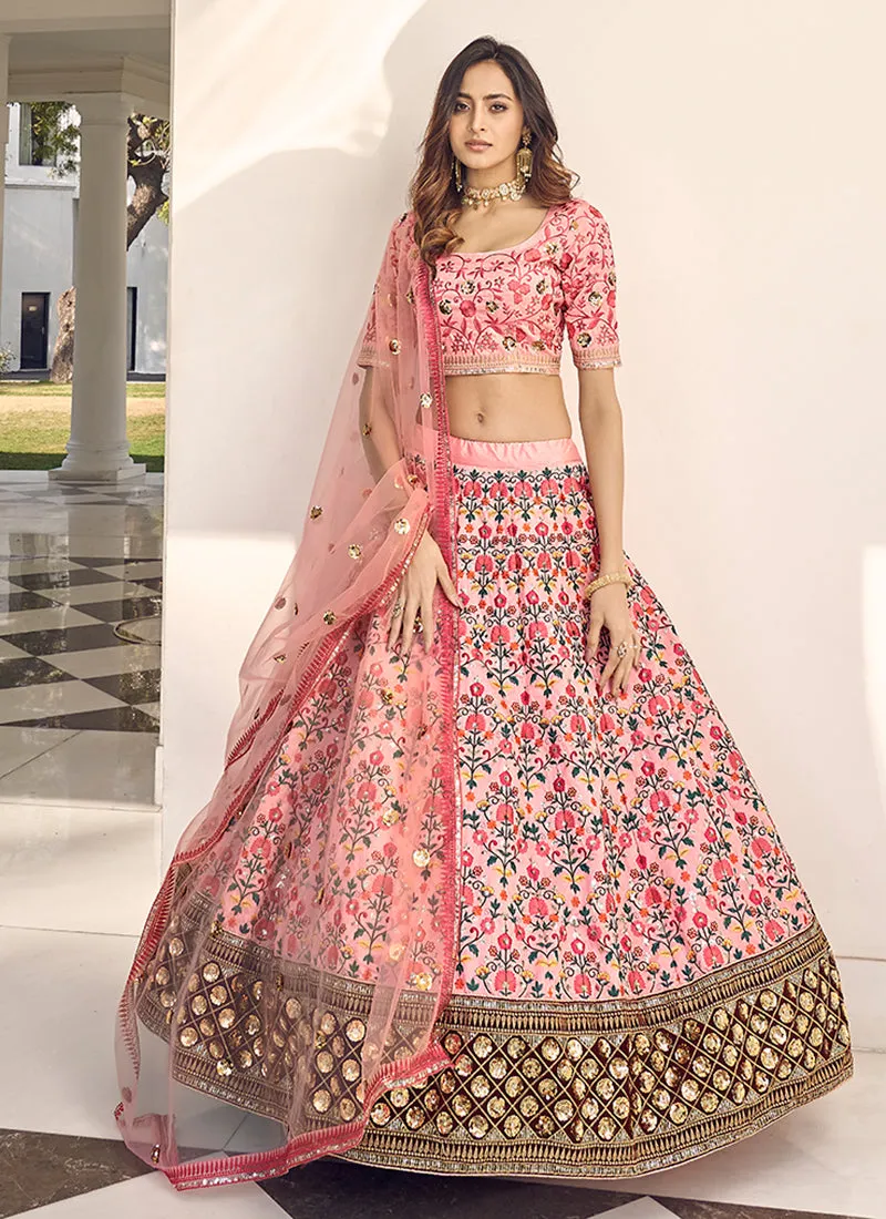 Pink Embroidery Festive Lehenga Choli
