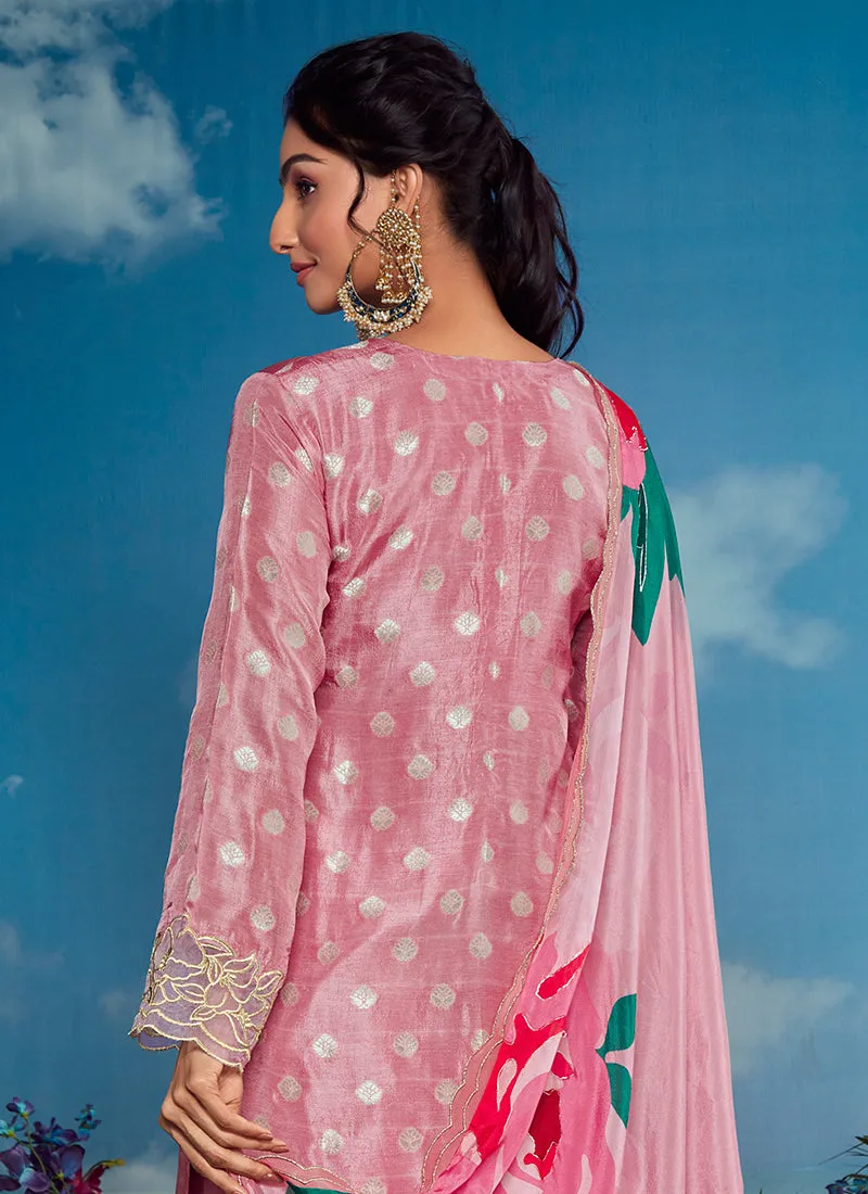 Pink Golden Embroidery Festive Salwar Kameez