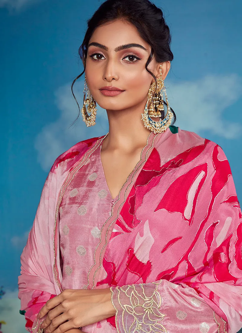 Pink Golden Embroidery Festive Salwar Kameez
