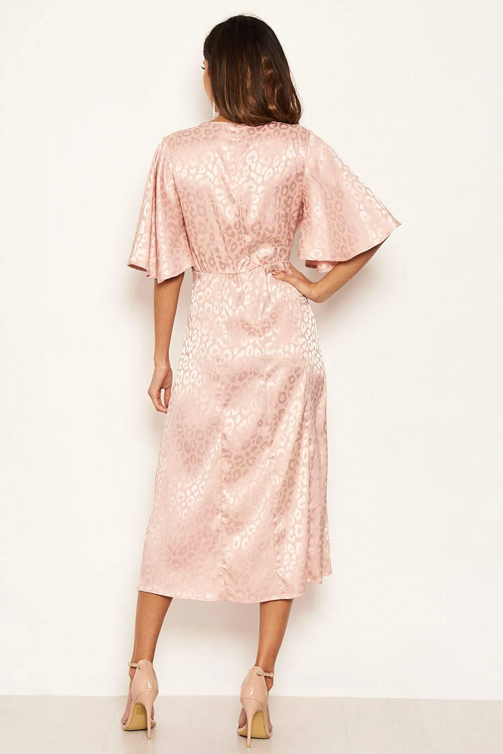 Pink Leopard Print Satin Midi Dress