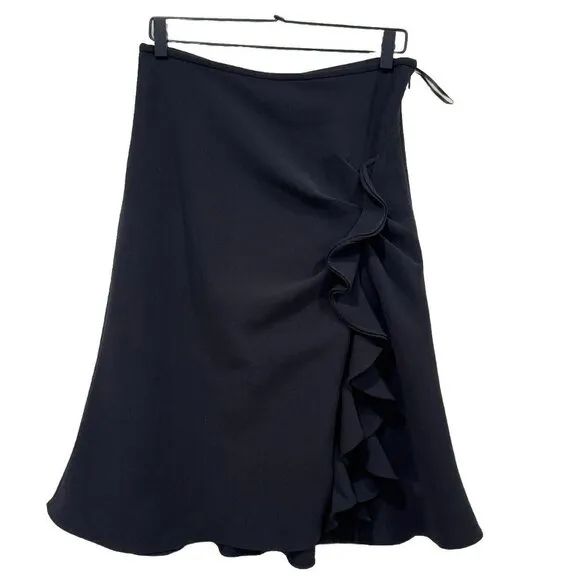 Prabal Gurung Collective Women Black Black Ruffle Side Slit Skirt 10
