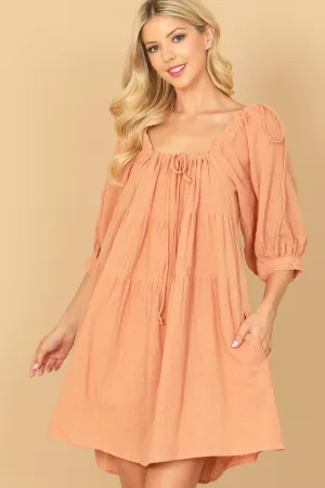 PUFF SLEEVE TIERED BABYDOLL MINI DRESS