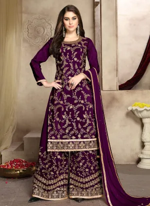 Purple And Golden Zari Embroidered Palazzo Suit