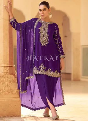 Purple Embroidered Dhoti Style Suit