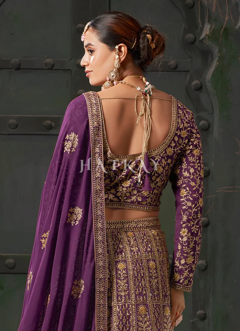 Purple Embroidered Wedding Lehenga Choli
