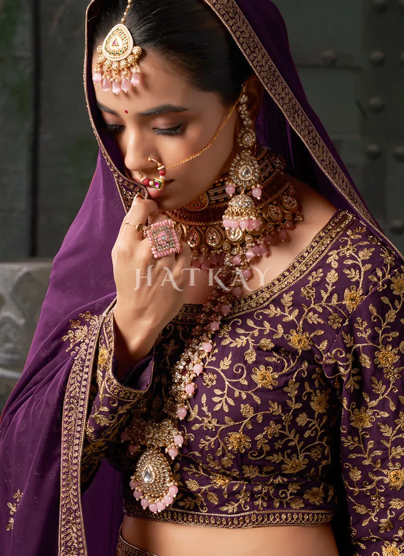 Purple Embroidered Wedding Lehenga Choli