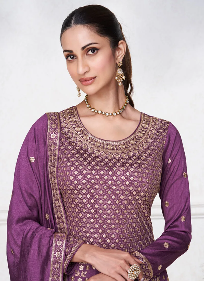 Purple Heavy Sequence Embroidery Short Anarkali Salwar Suit