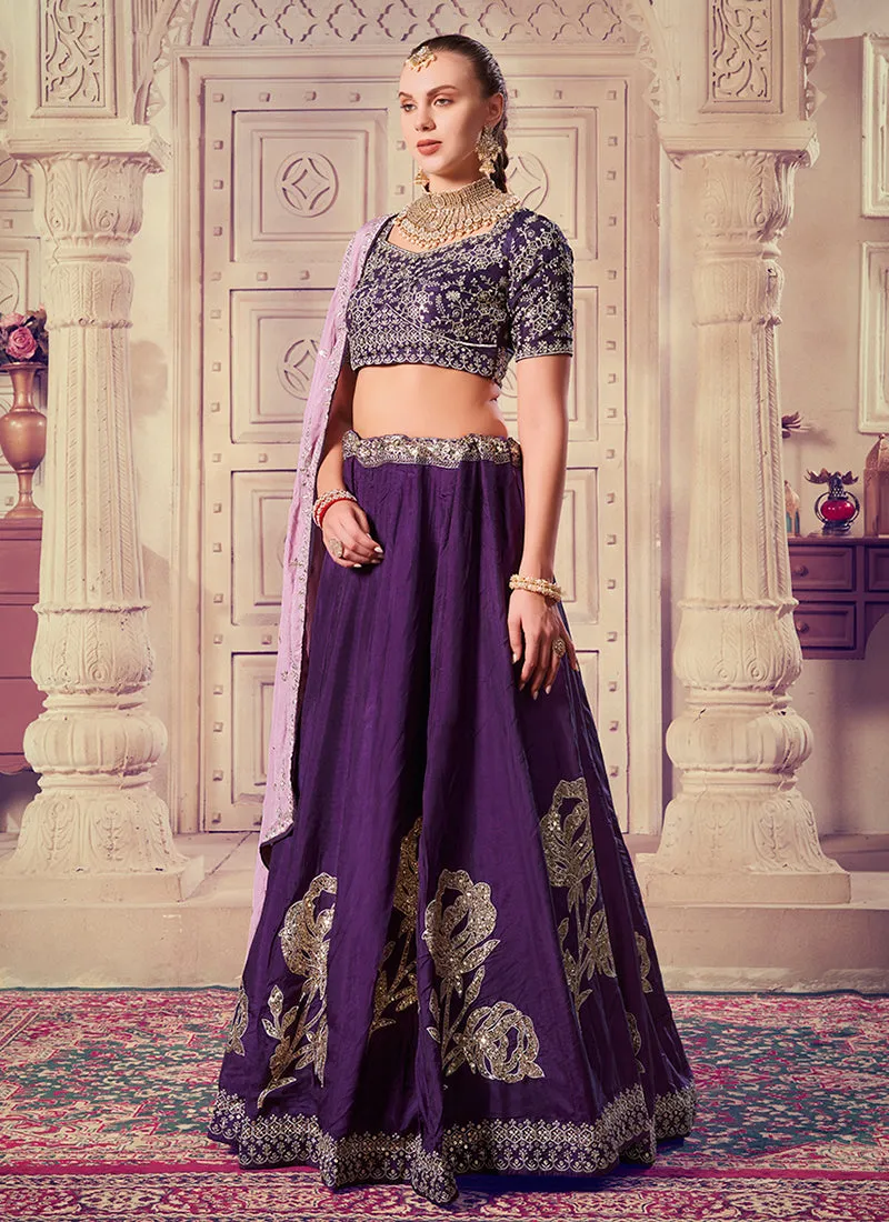 Purple Traditional Embroidered Bridal Lehenga Choli