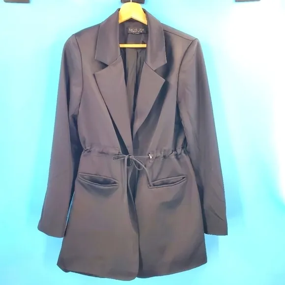 Rachel Zoe long black silk jacket