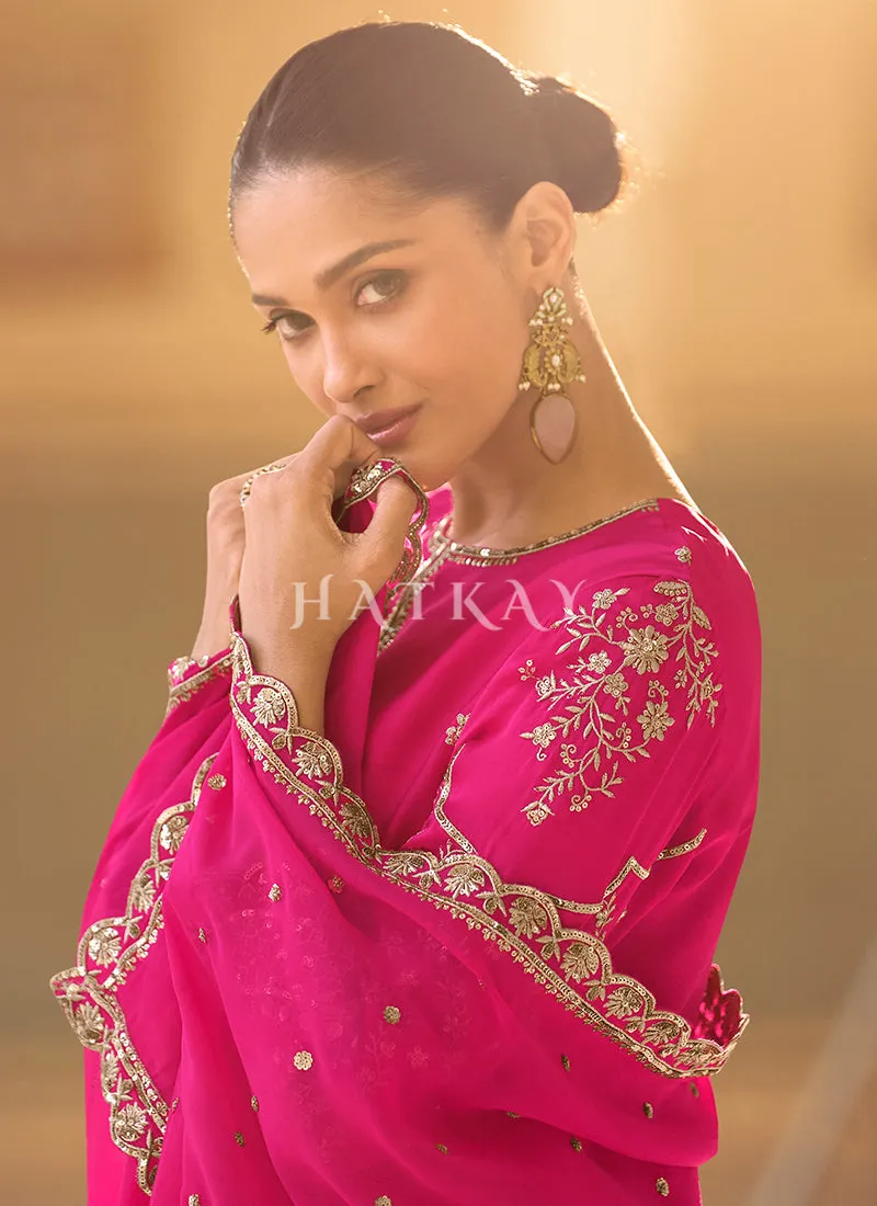Rani Pink Embroidered Dhoti Style Suit