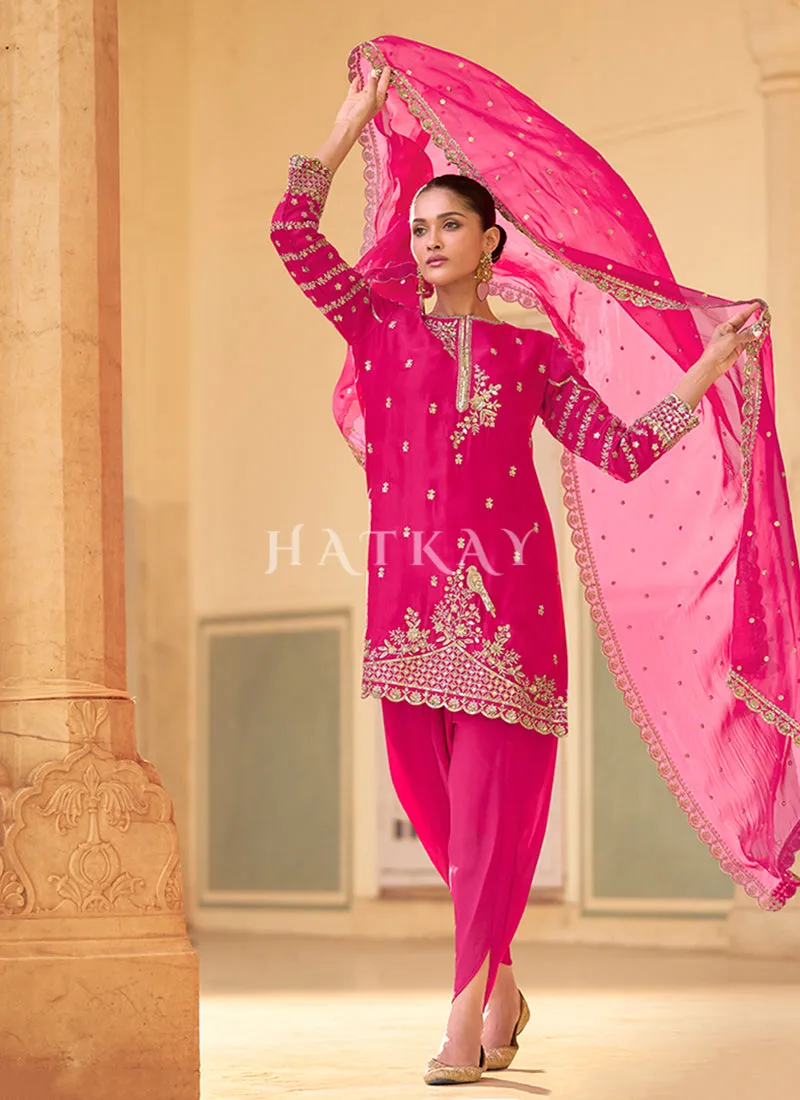 Rani Pink Embroidered Dhoti Style Suit