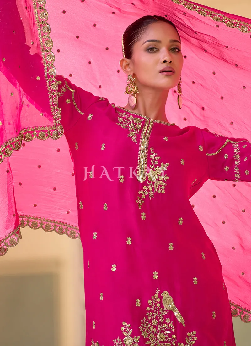Rani Pink Embroidered Dhoti Style Suit