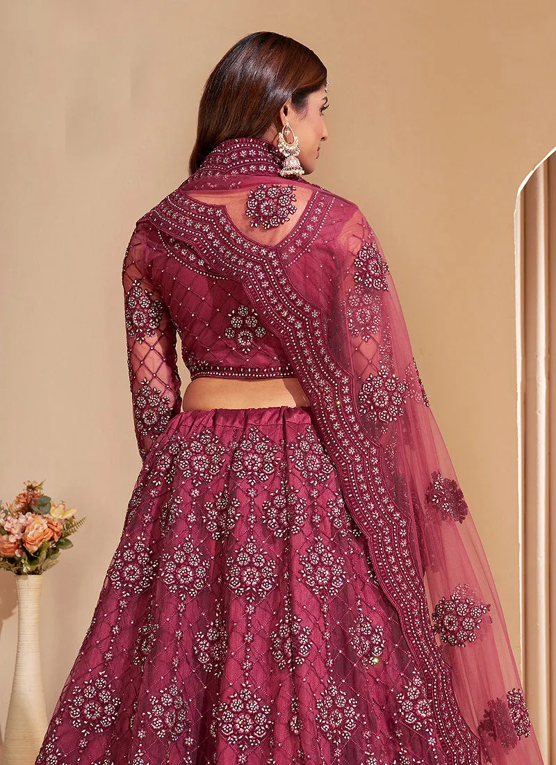 Rani Pink Embroidered Wedding Lehenga Choli