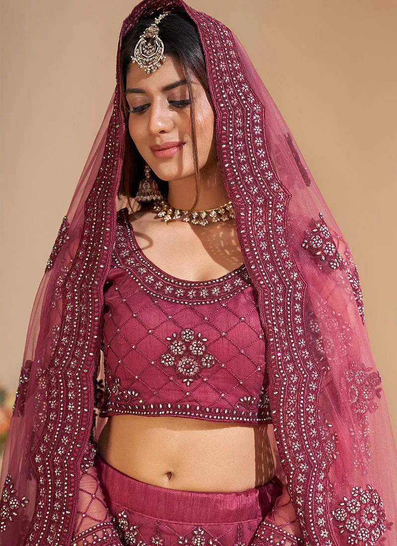 Rani Pink Embroidered Wedding Lehenga Choli