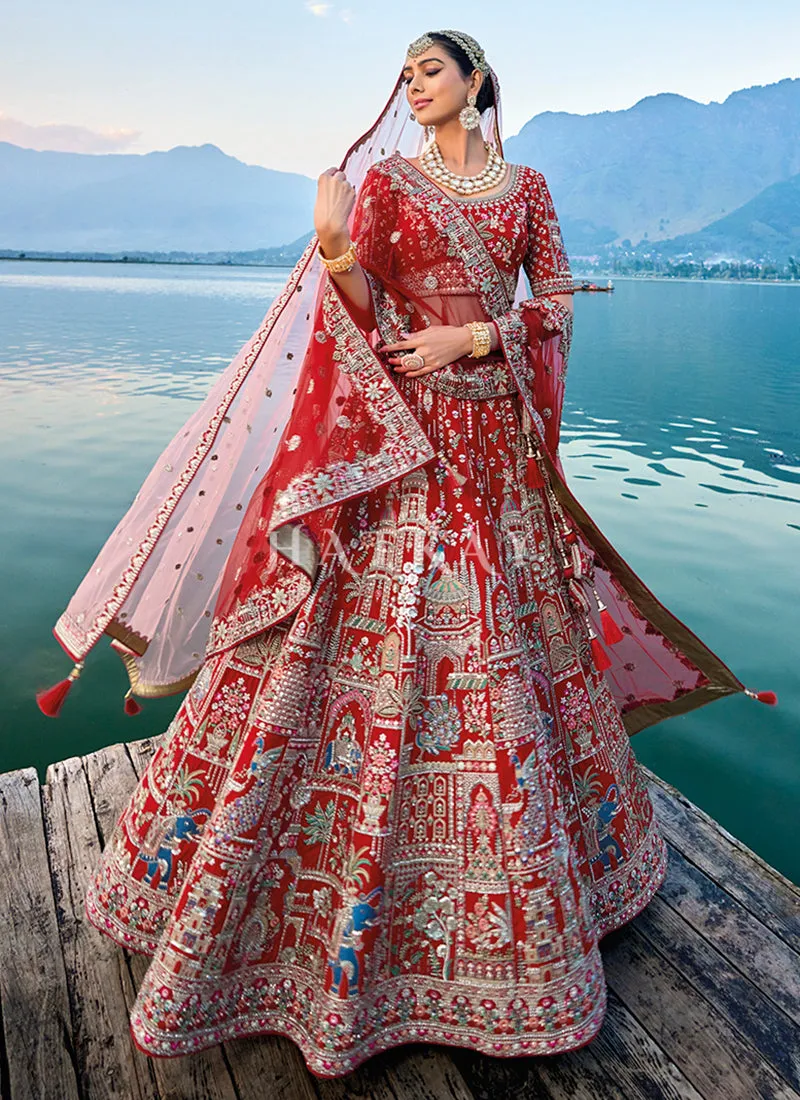 Red And Pink Traditional Embroidery Bridal Lehenga Choli