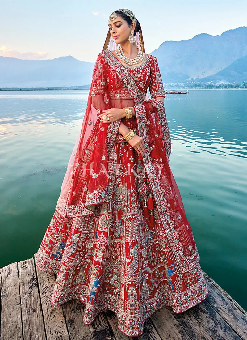Red And Pink Traditional Embroidery Bridal Lehenga Choli