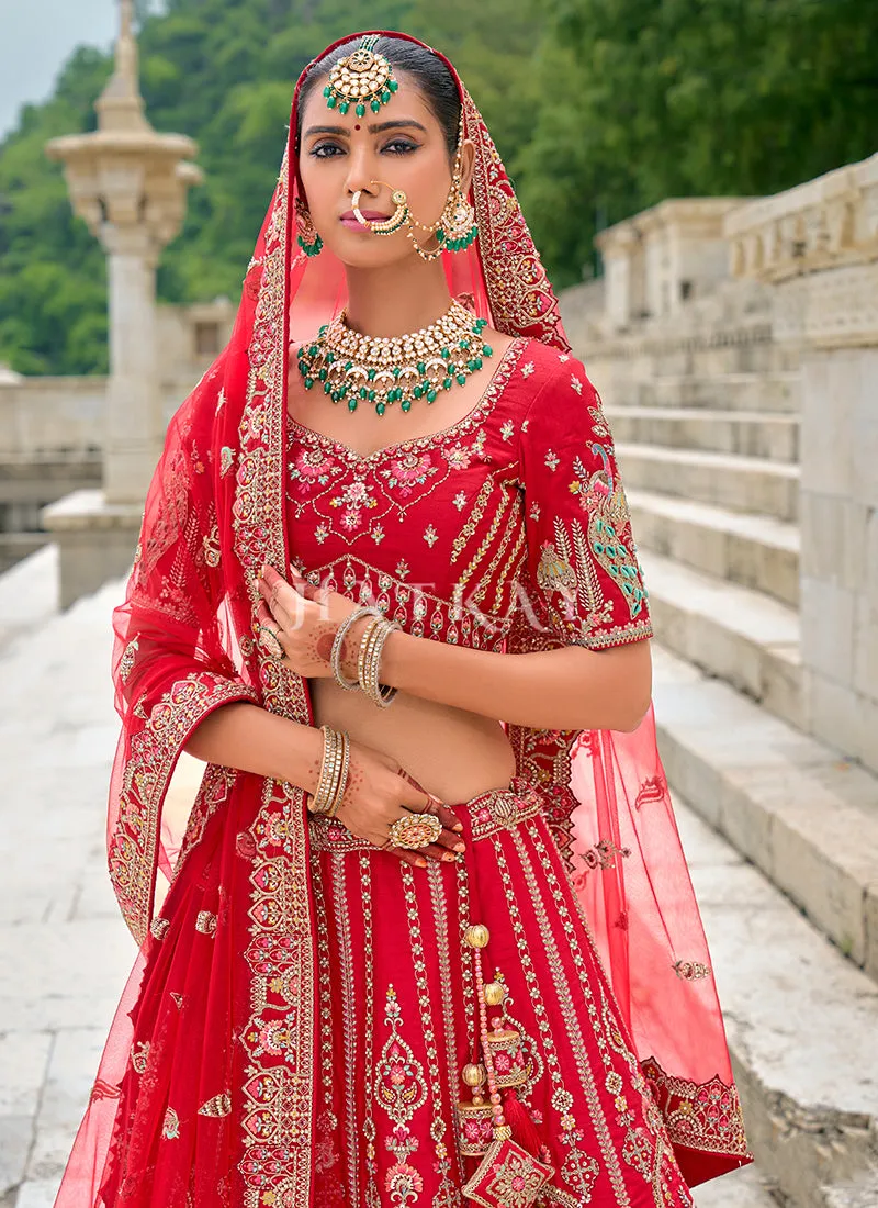 Red Multi Embroidered Traditional Lehenga Choli
