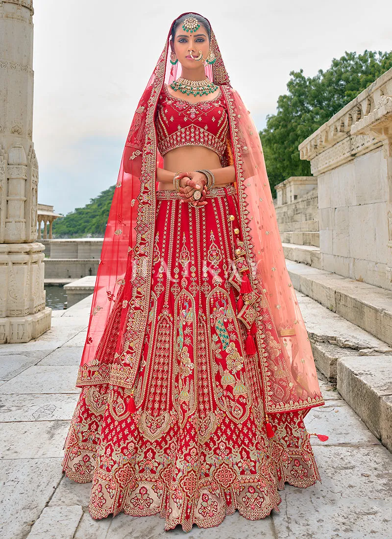 Red Multi Embroidered Traditional Lehenga Choli