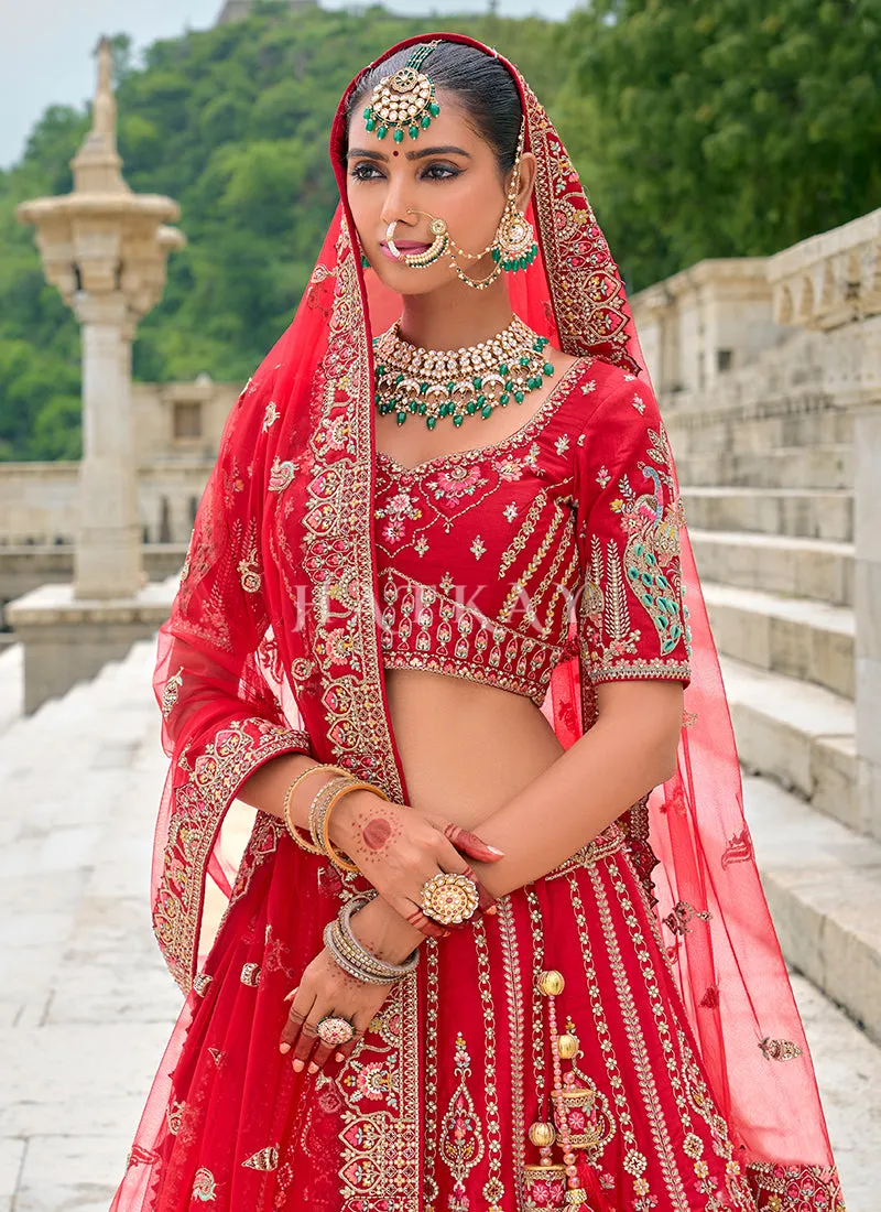 Red Multi Embroidered Traditional Lehenga Choli