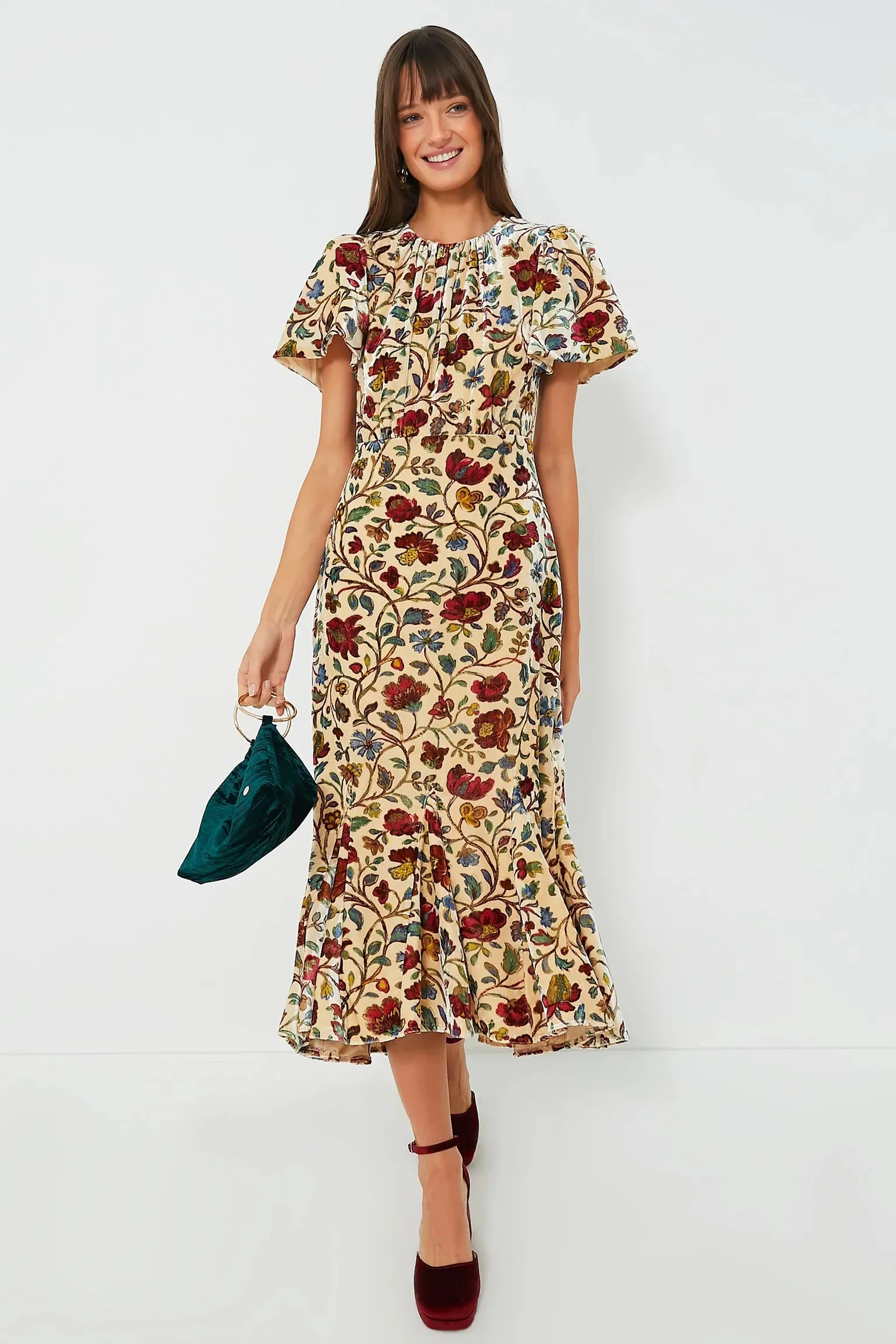 Rhode Resort Arabella Velvet Midi Dress UK 12