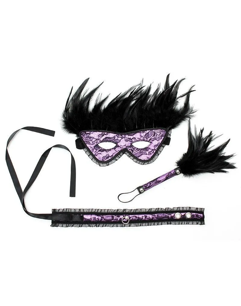 Rimba - Burlesque BDSM Set met Masker en Zweepje - Paars/Zwart