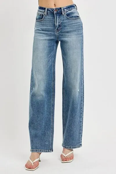 RISEN Full Size Distressed Wide Leg Jeans Plus Size ONLINE EXCLUSIVE
