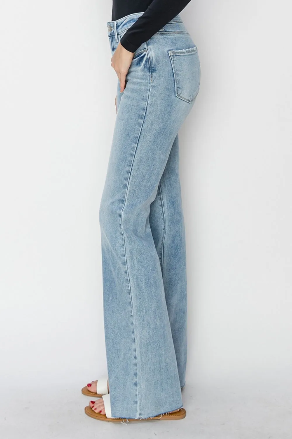 RISEN High Rise Raw Cut Hem Bootcut Jeans