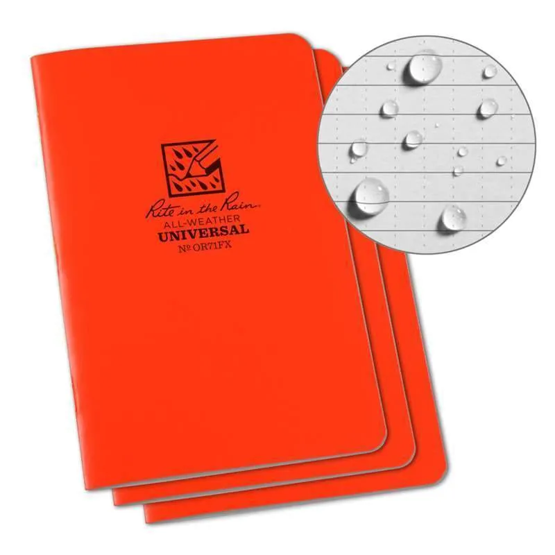 Rite in the Rain No.OR71FX Stapled Notebook Universal Orange Pack of 3