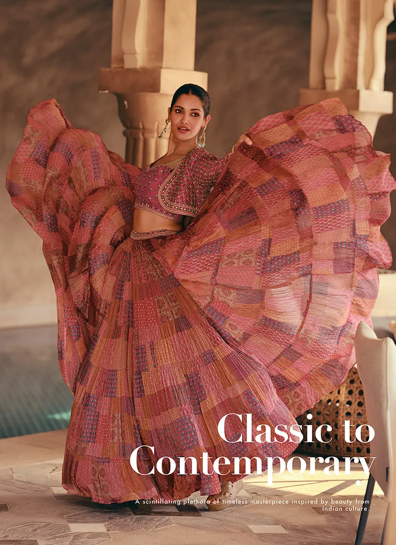 Rose Pink Handwork Embroidery Jacket Style Lehenga Choli