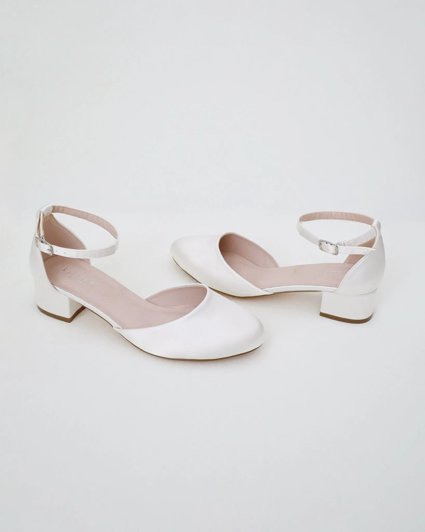 Round Toe Satin Block Heel with Ankle Strap