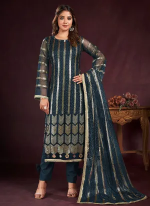 Royal Blue Sequence Embroidery Pant Style Suit