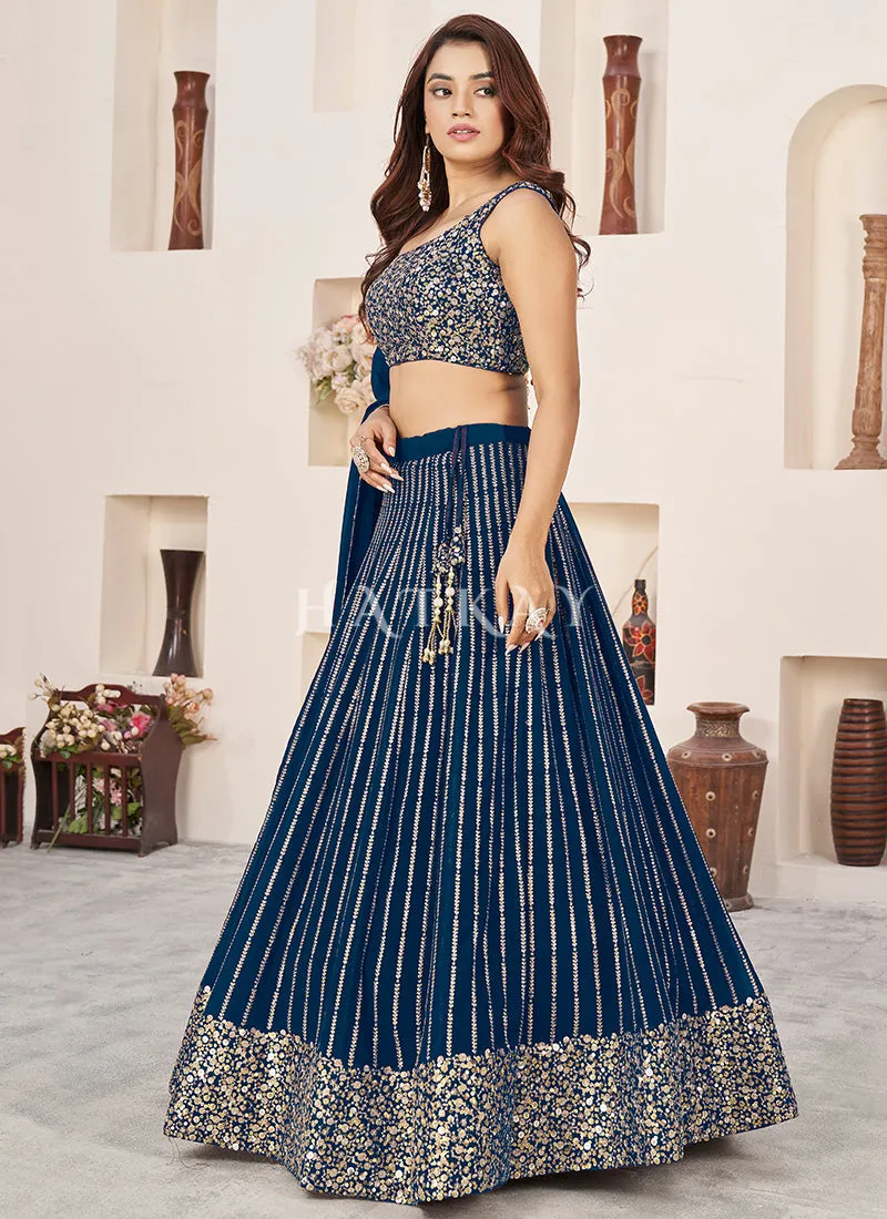 Royal Blue Sequence Embroidery Traditional Lehenga Choli