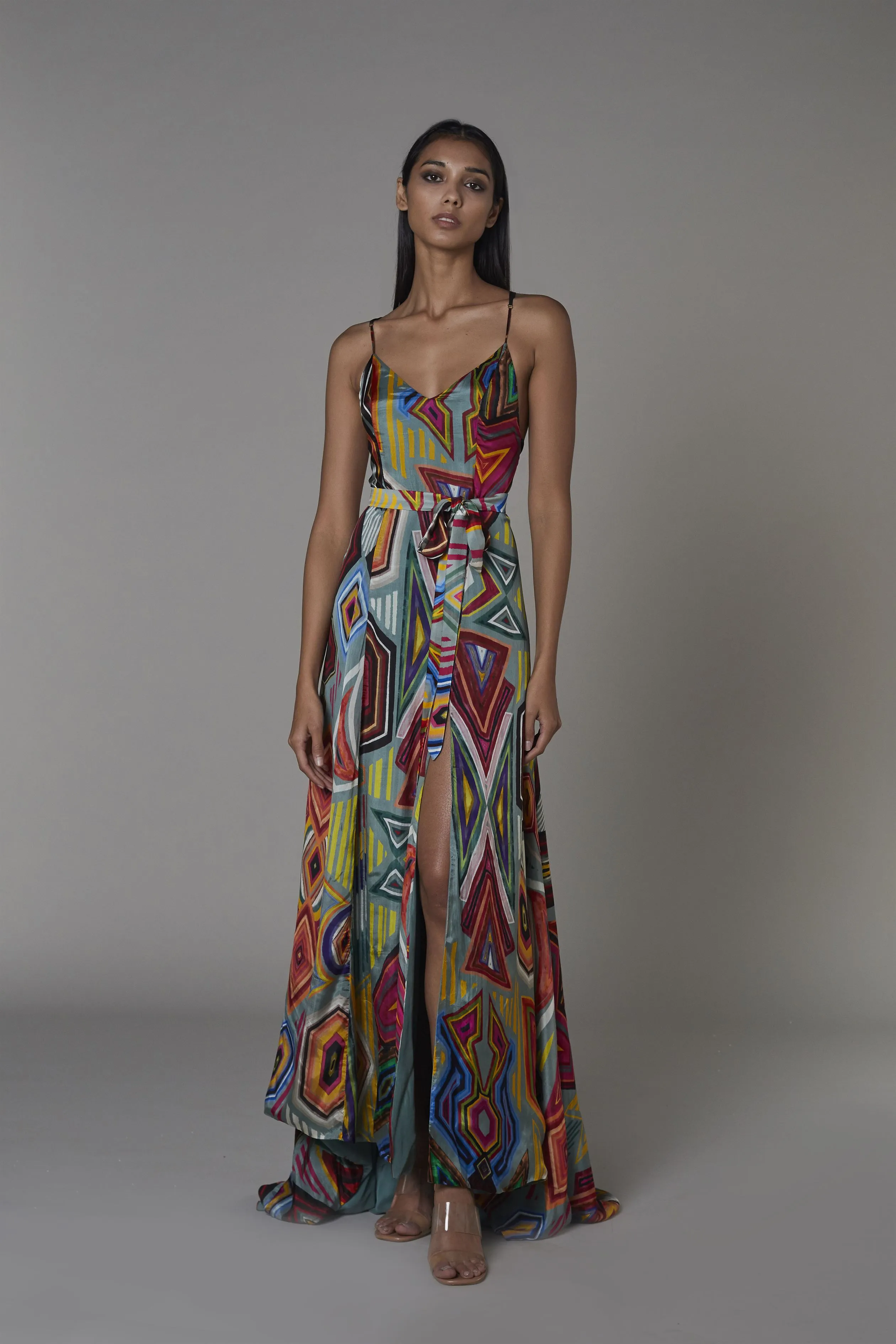 Saaksha & KinniÂ    I   Grey mix booti deepika dress Satin Multi SS22027