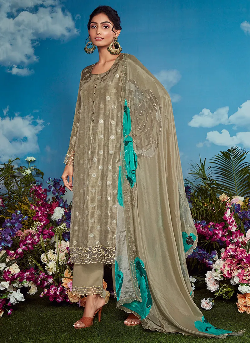 Sage Green Golden Embroidery Festive Salwar Kameez